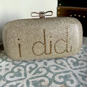 INC International Concepts gold rhinestone wedding clutch purse bag New